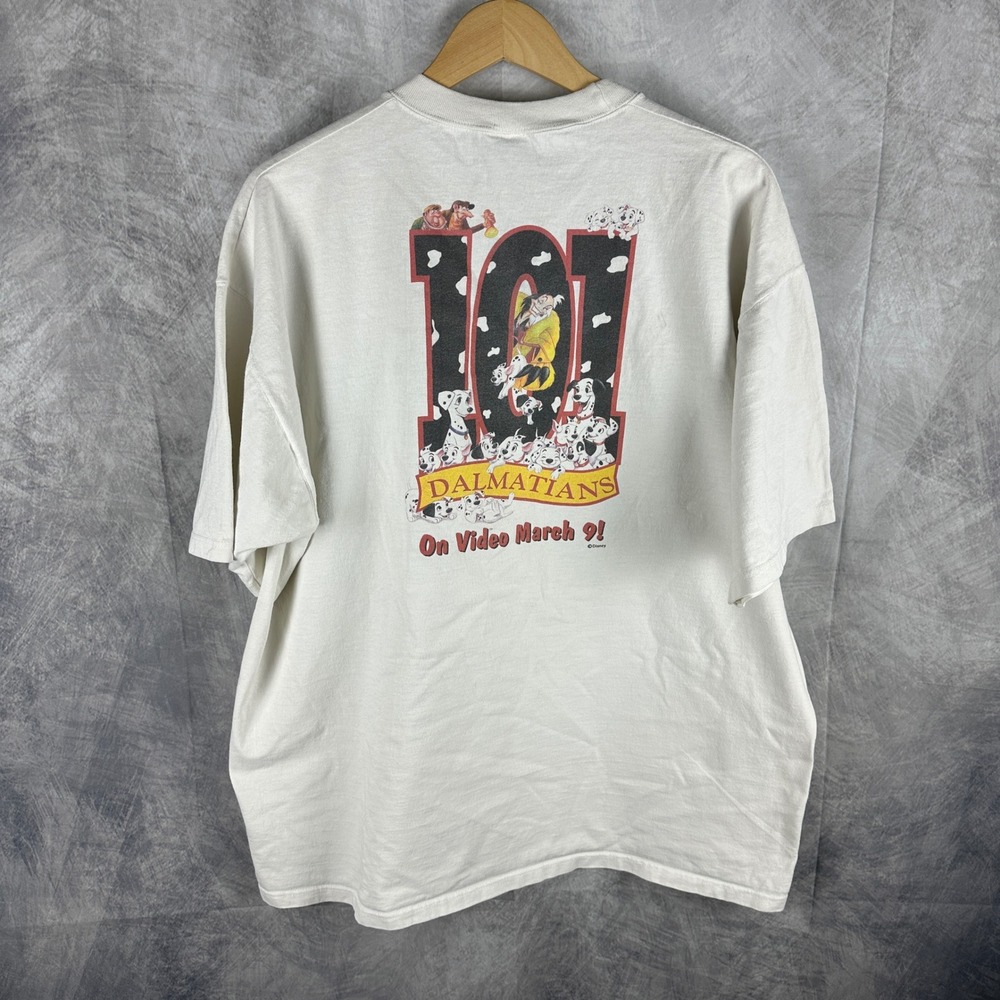 VTG Disney 101‎ Dalmatians T Shirt Mens XL Jerzees USA made White 90s VHS Promo